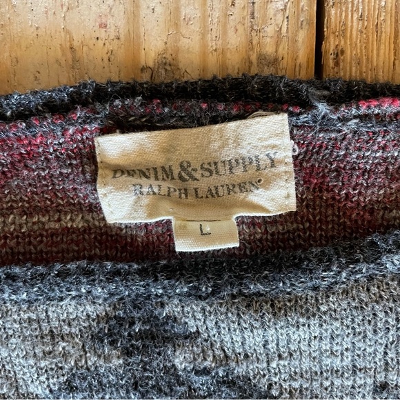 Ralph Lauren Denim & Supply Southwest Red Grey Aztec Light Loose Sweater Large - Picture 3 of 4